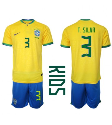 Brazylia Thiago Silva #3 Koszulka Podstawowych Dziecięca MŚ 2022 Krótki Rękaw (+ Krótkie spodenki)